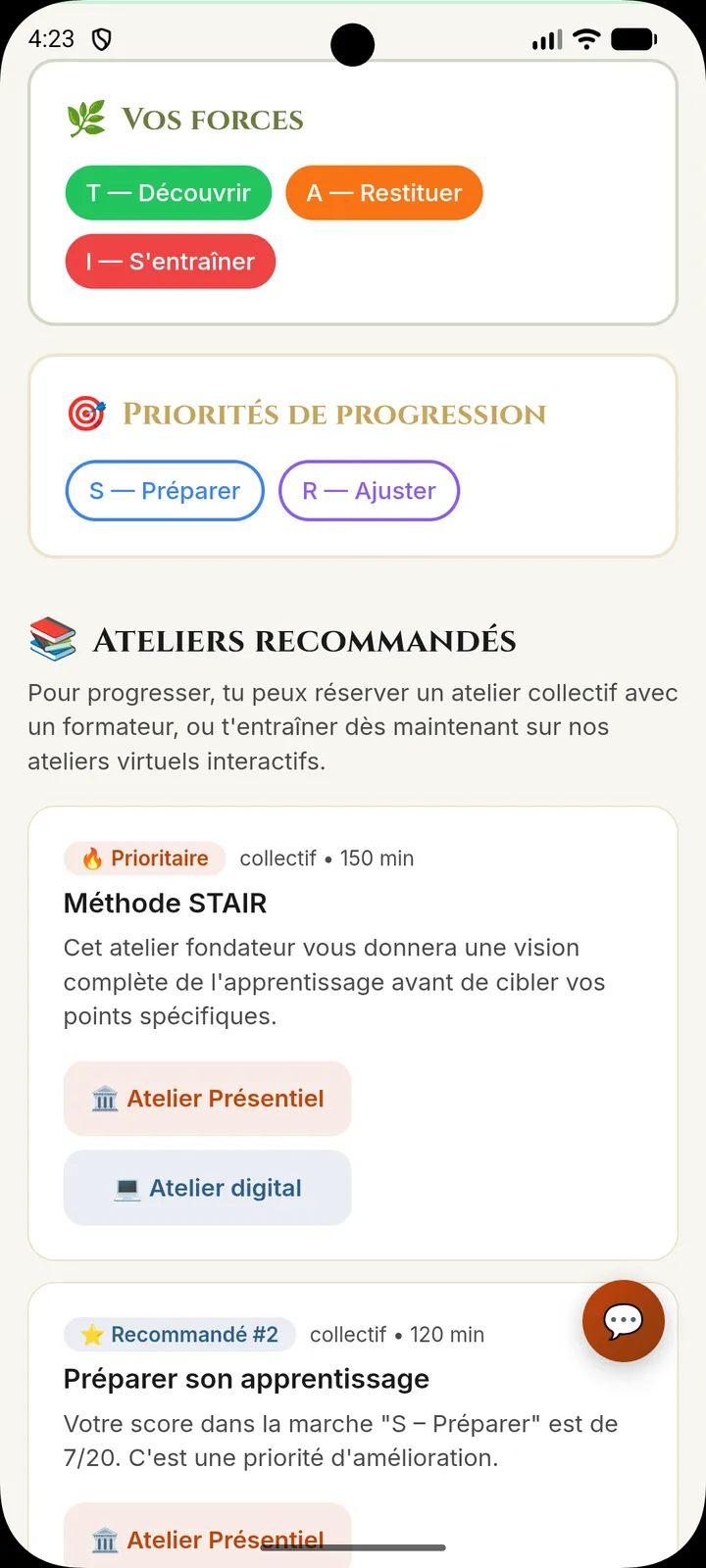 L'application Diagnostic : profil d'apprenant, forces et axes de progression