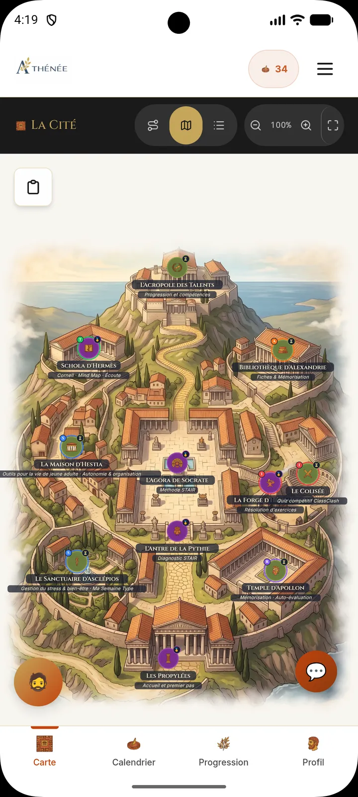 L'application Learn : la carte de la Cité antique d'Athénée